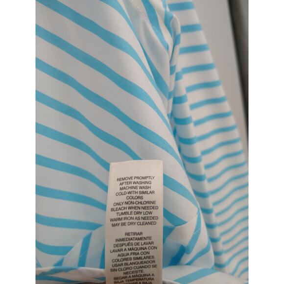 Chico's Shirt 1 M No Iron Box Striped Long Sleeve Button‎ Down Cotton Blue White - Picture 14 of 15